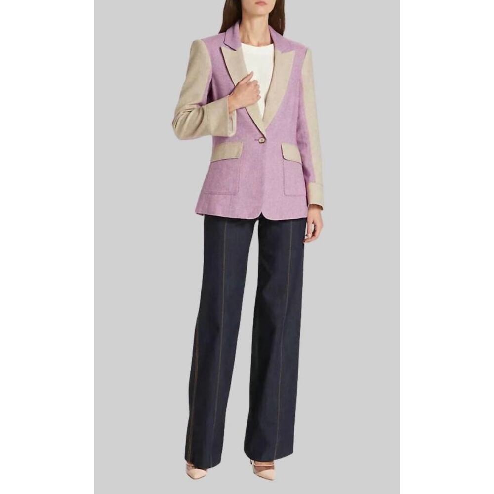 CINQ A SEPT Lana Blazer in Canyon Rose & Light Acorn Wool Blend Herringbone Sz 2